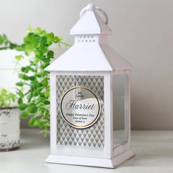 Personalised Lantern with Flame Effect - White