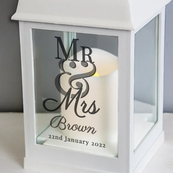 Personalised Lantern with Flame Effect - White