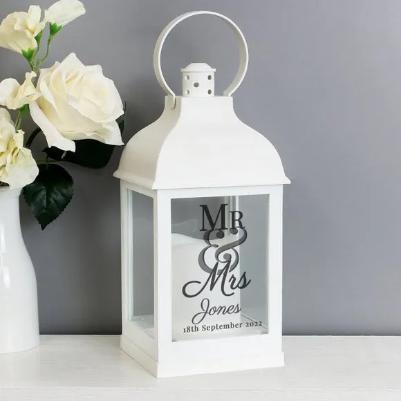 Personalised Lantern with Flame Effect - White