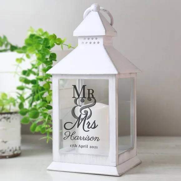 Personalised Lantern with Flame Effect - White image