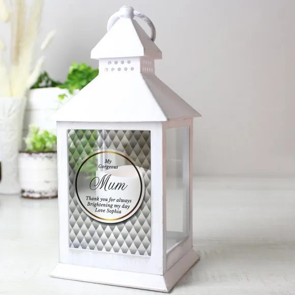 Personalised Lantern with Flame Effect - White image
