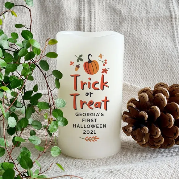 Personalised LED Candle Pumpkin - Off-White, Wax