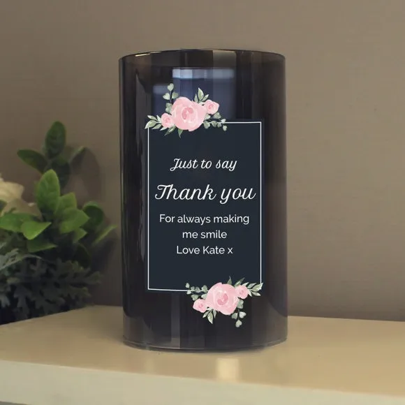 Personalised LED Candle with Floral Design - Grey