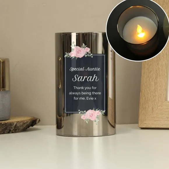Personalised LED Candle with Floral Design - Grey