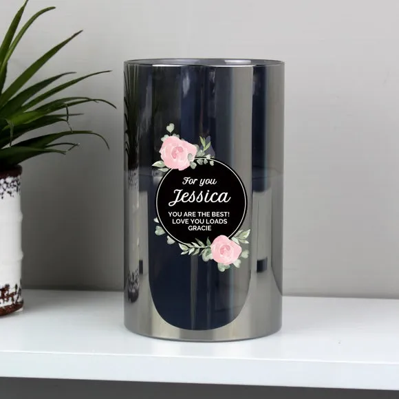 Personalised LED Candle with Floral Design - Grey