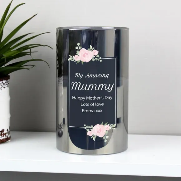 Personalised LED Candle with Floral Design - Grey image
