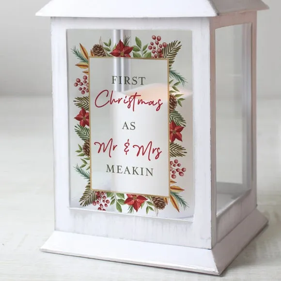 Personalised LED Lantern Floral Design - White