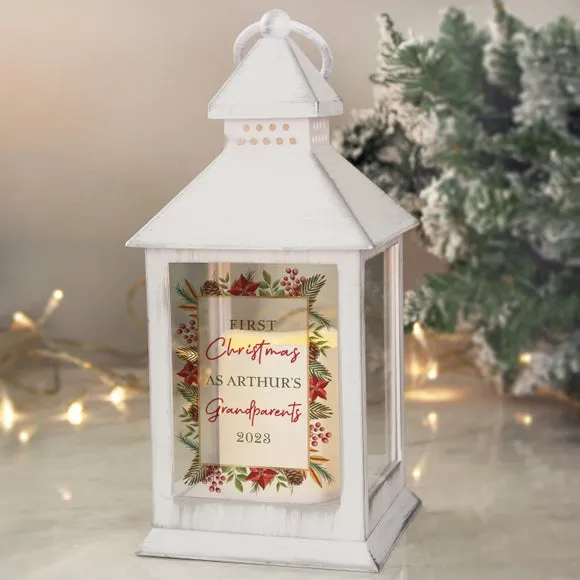 Personalised LED Lantern Floral Design - White