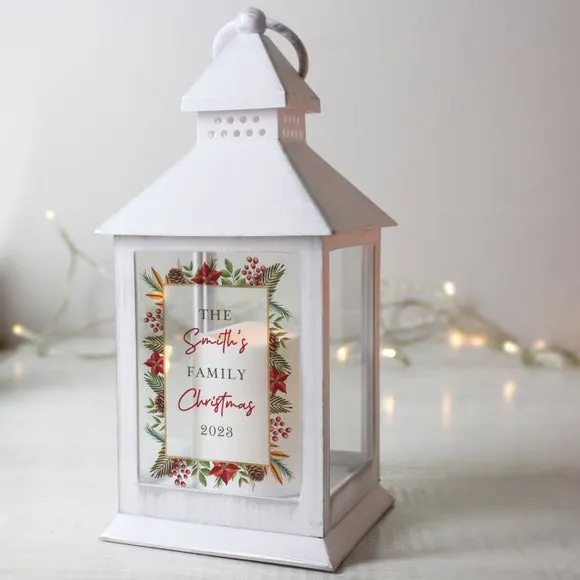Personalised LED Lantern Floral Design - White