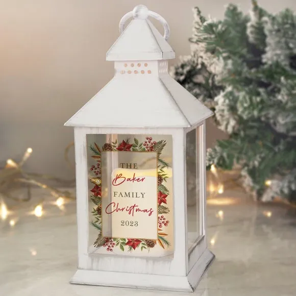 Personalised LED Lantern Floral Design - White image