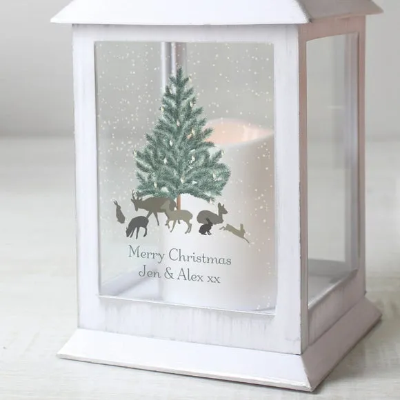 Personalised LED Lantern with Flickering Flame - White
