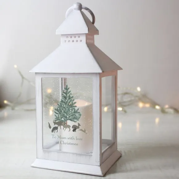 Personalised LED Lantern with Flickering Flame - White