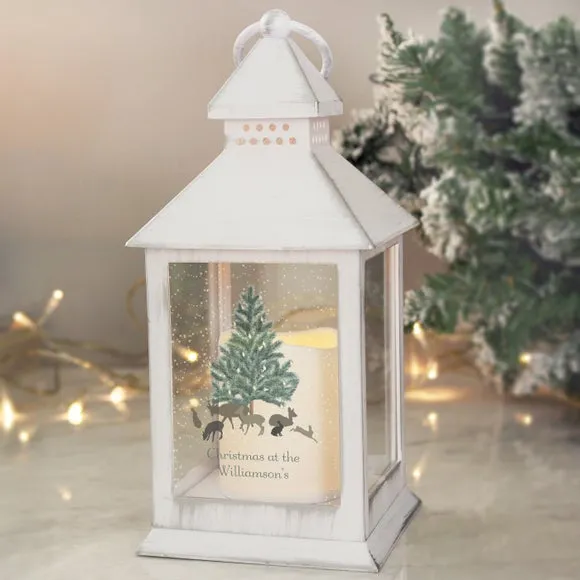 Personalised LED Lantern with Flickering Flame - White image