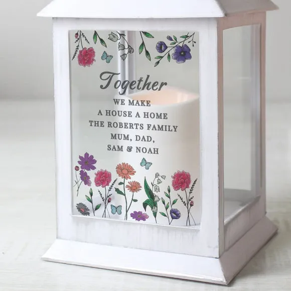 Personalised LED Lantern with Wildflowers - White