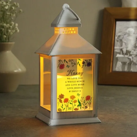 Personalised LED Lantern with Wildflowers - White