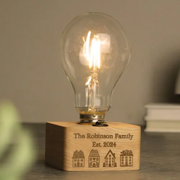 Personalised Light Bulb Lamp - Natural, Wood
