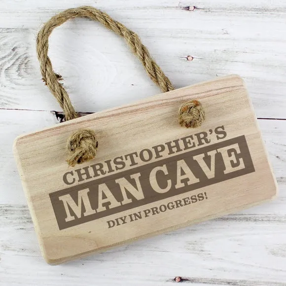 Personalised Man Cave Wooden Sign - Natural Wood