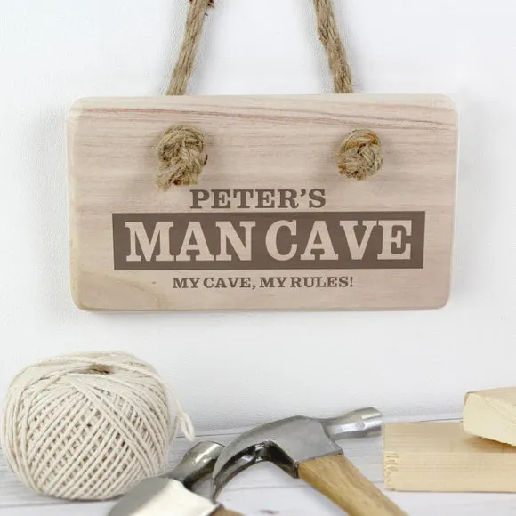Personalised Man Cave Wooden Sign - Natural Wood image