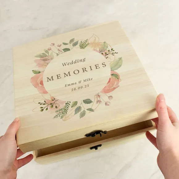 Personalised Memory Box with Floral Design - Wood