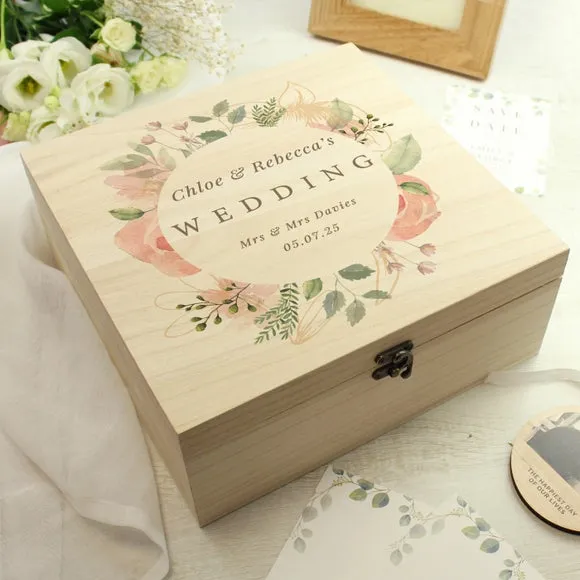 Personalised Memory Box with Floral Design - Wood image