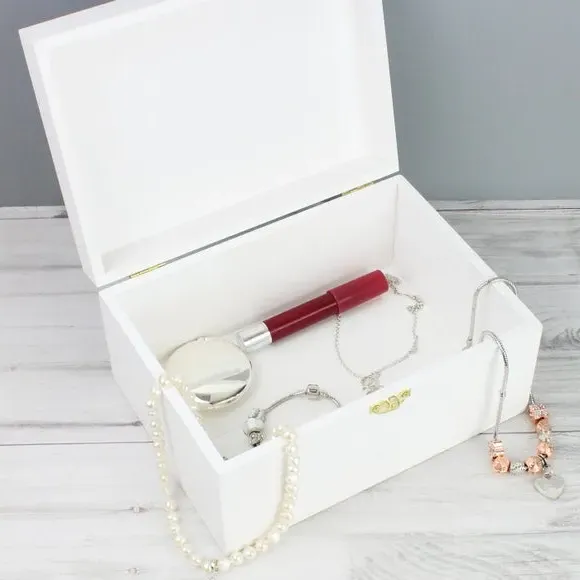 Personalised Memory Box with Rose Design - White Wood