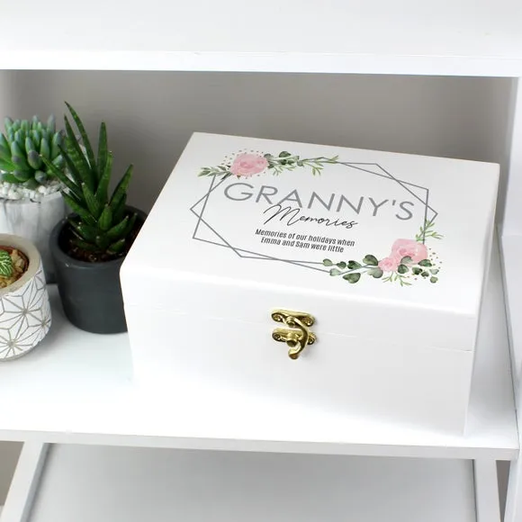 Personalised Memory Box with Rose Design - White Wood