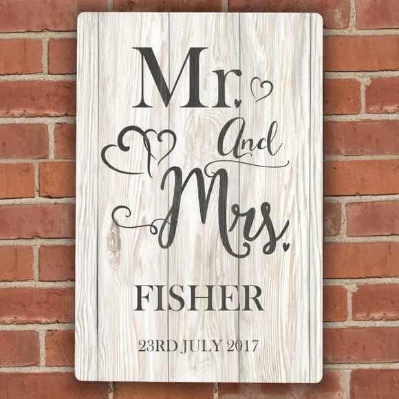 Personalised Mr and Mrs Metal Sign - Grey, Aluminium