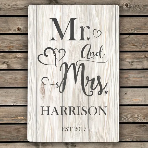 Personalised Mr and Mrs Metal Sign - Grey, Aluminium