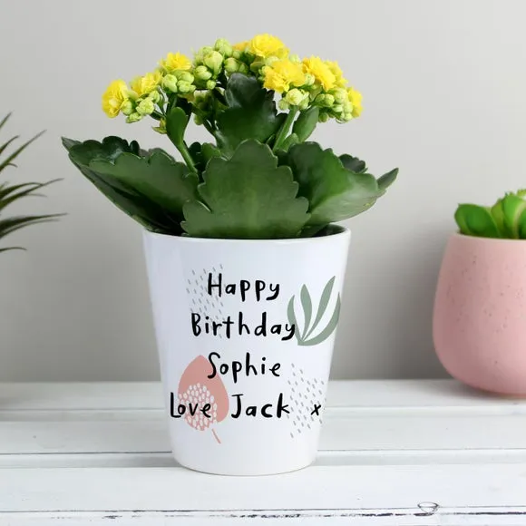 Personalised Plant Pot Abstract Pattern - White