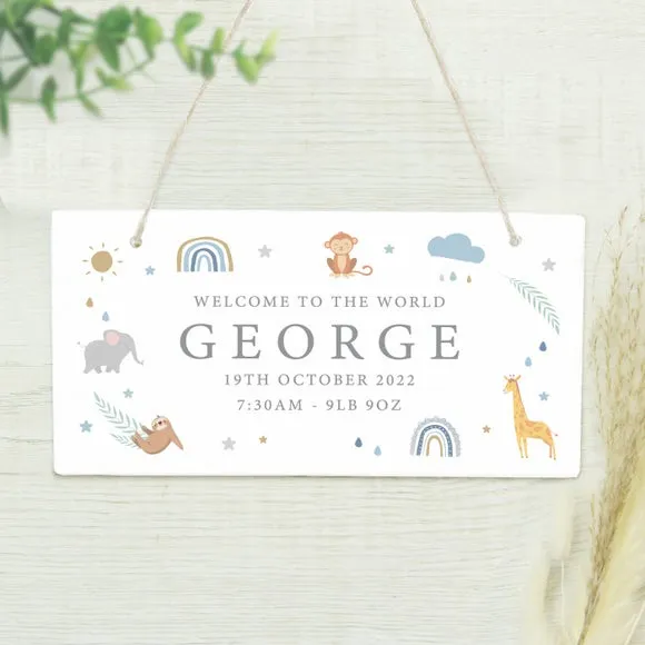 Personalised Safari Animals Wooden Sign - White