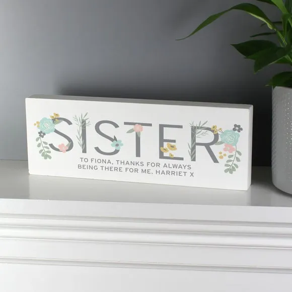 Personalised Sister Wooden Block Sign - White