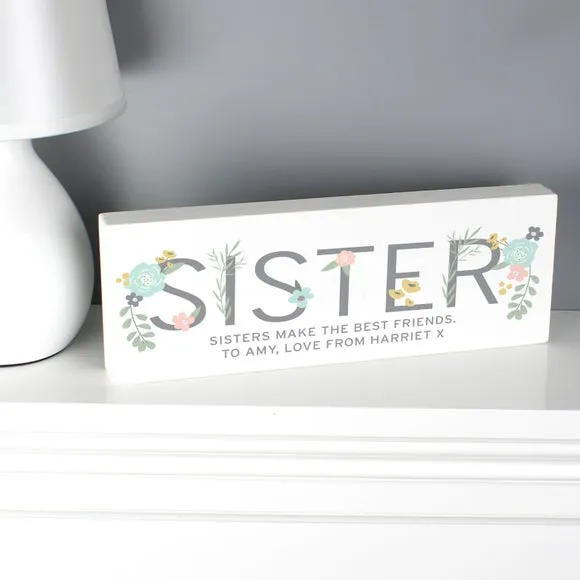 Personalised Sister Wooden Block Sign - White image