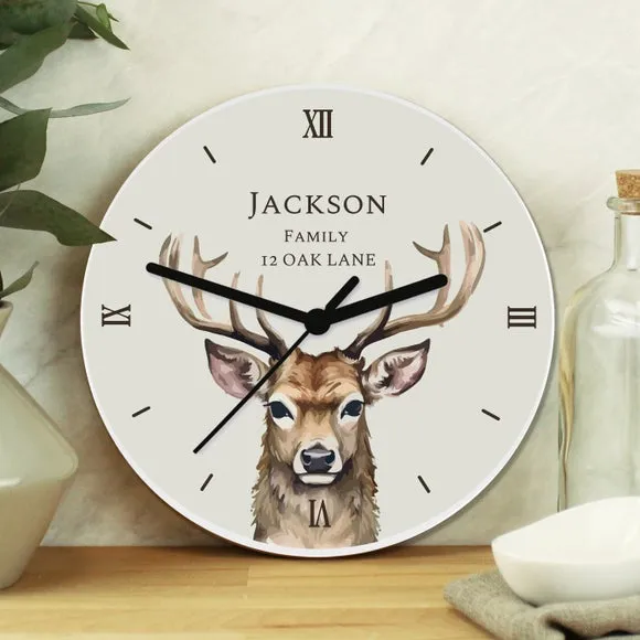 Personalised Stag Wall Clock - Natural, Wood