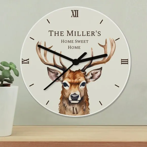 Personalised Stag Wall Clock - Natural, Wood image