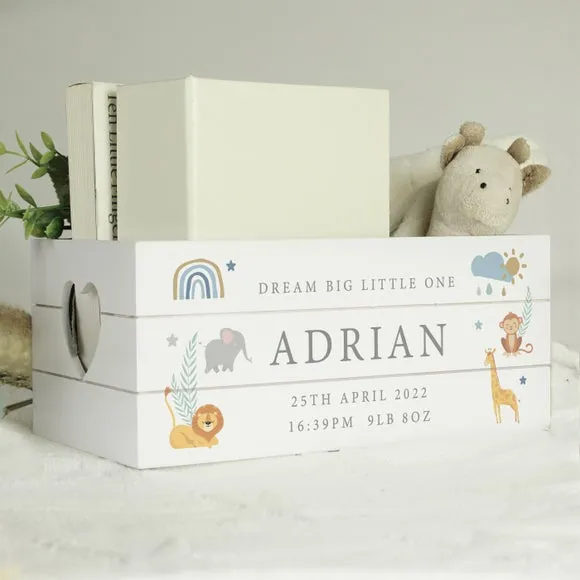 Personalised Storage Crate Safari Animals - Wood