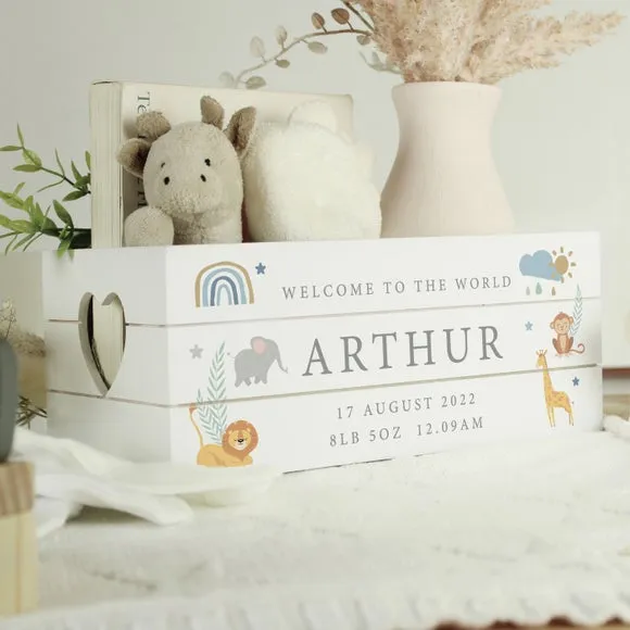Personalised Storage Crate Safari Animals - Wood image