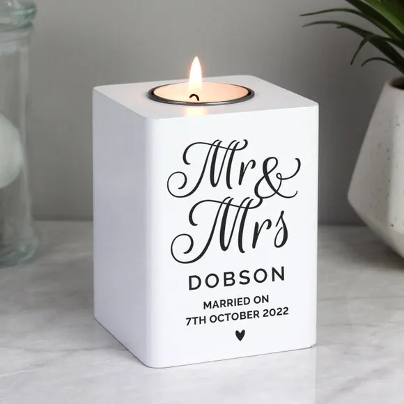 Personalised Tealight Holder - White, Wood