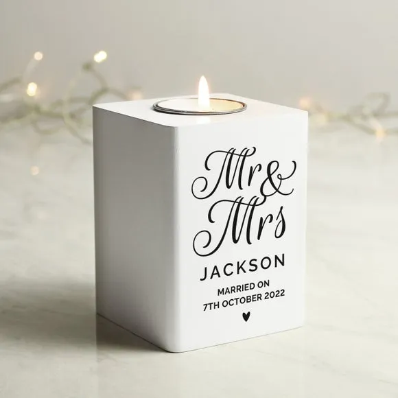Personalised Tealight Holder - White, Wood