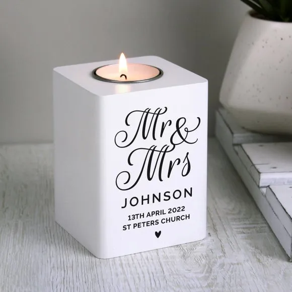 Personalised Tealight Holder - White, Wood image