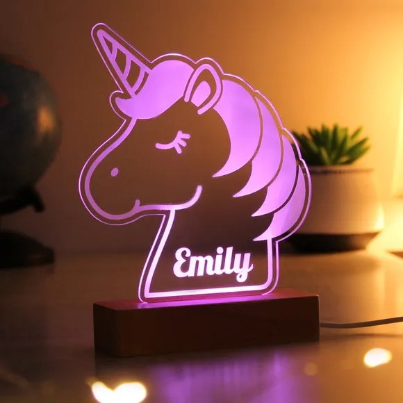 Personalised Unicorn LED Light - Natural, Wood