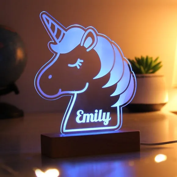 Personalised Unicorn LED Light - Natural, Wood