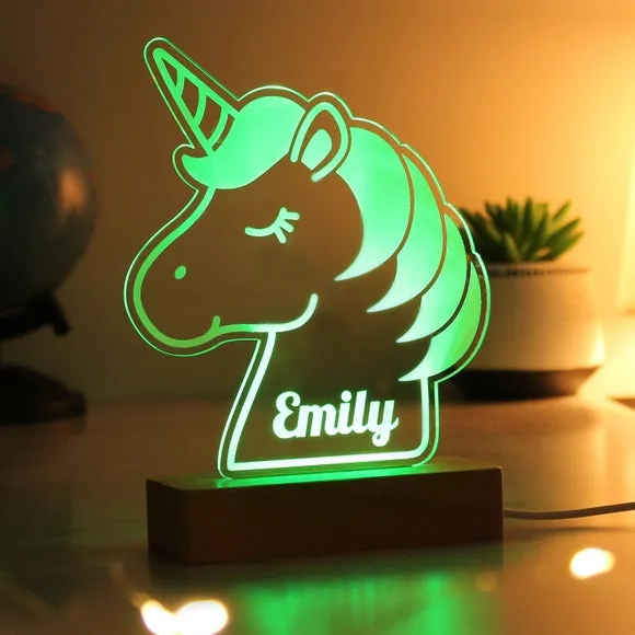 Personalised Unicorn LED Light - Natural, Wood