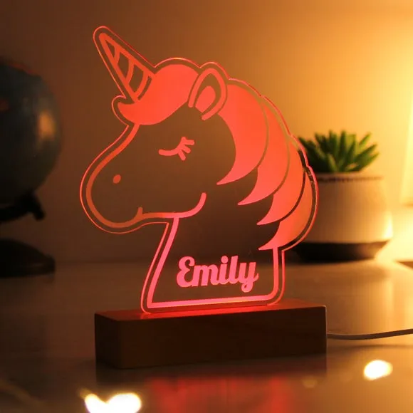 Personalised Unicorn LED Light - Natural, Wood