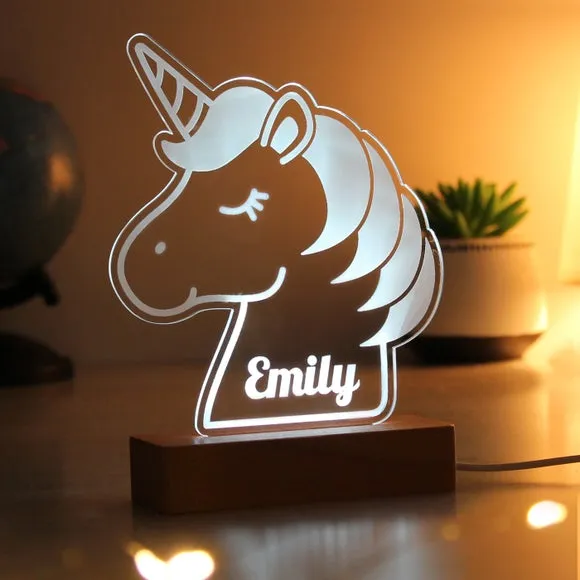 Personalised Unicorn LED Light - Natural, Wood