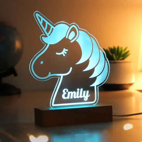 Personalised Unicorn LED Light - Natural, Wood image