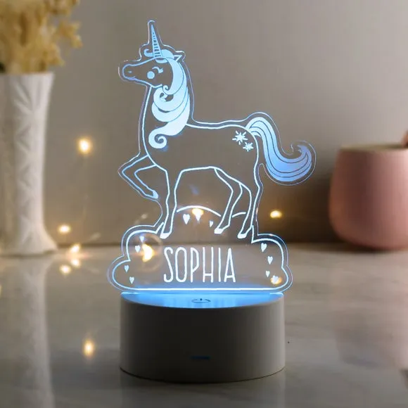 Personalised Unicorn LED Night Light - White