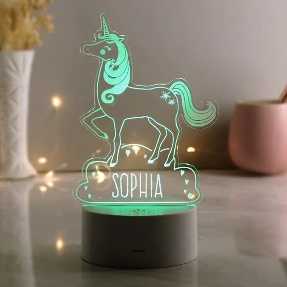 Personalised Unicorn LED Night Light - White