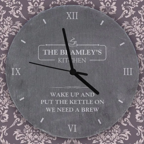 Personalised Wall Clock - Grey, Slate