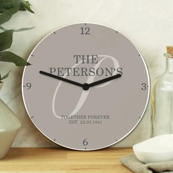 Personalised Wall Clock - Grey, Wood