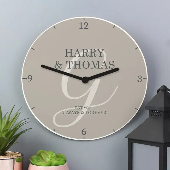 Personalised Wall Clock - Grey, Wood